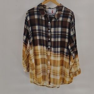 BOHO JANE Style Woodstock Size Large Oversized Plaid Lengenlook blouse top